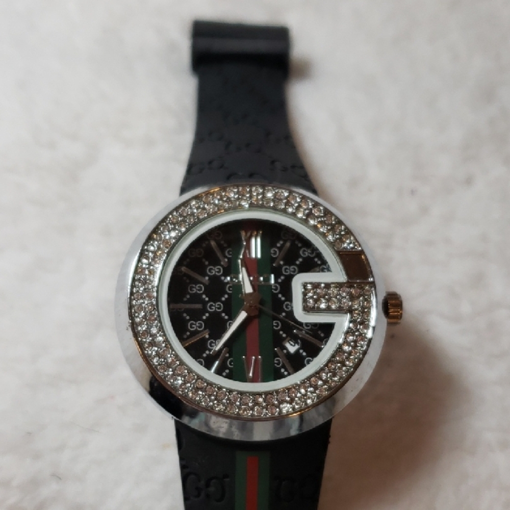 Just swatch is a 100% real 🤦‍♀WATCH Black and Silver Watch with Crystal Accents